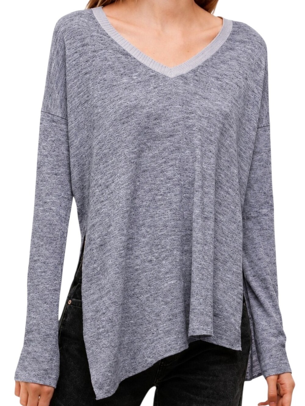 Aritzia Wilfred Sherbrooke Sweater Women Medium Grey V Neck Side Slit